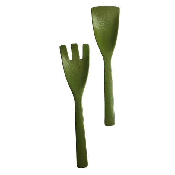 ACCA David Douglas Style Serving Set Avocado Green Olive MCM Fork Spoon Vintage - Picture 2 of 4
